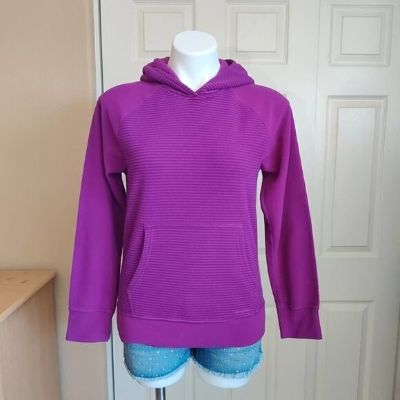 G's Patagonia purple striped elbow patch fleece hoodie XXL (16/18) - Picture 1 of 8
